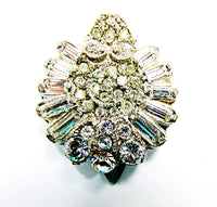 Vintage 1930s Dainty Art Deco Clear Rhinestone Dress Clip - Close Up - Thumbnail