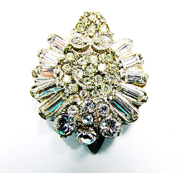 Vintage 1930s Dainty Art Deco Clear Rhinestone Dress Clip - Close Up
