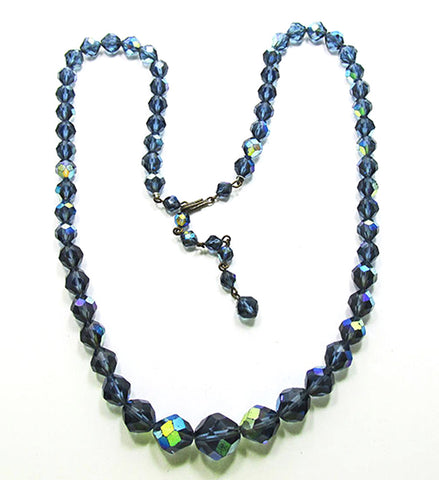 Vintage 1950s Mid-Century Dazzling Sapphire Blue Crystal Necklace - Front