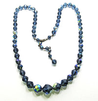 Vintage 1950s Mid-Century Dazzling Sapphire Blue Crystal Necklace - Back - Thumbnail