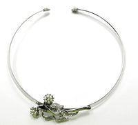 Vintage 1950s Mid-Century Pearl and Rhinestone Floral Slide Necklace - Front - Thumbnail