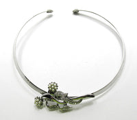 Vintage 1950s Mid-Century Pearl and Rhinestone Floral Slide Necklace - Front - Thumbnail