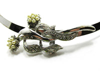 Vintage 1950s Mid-Century Pearl and Rhinestone Floral Slide Necklace - Centerpiece - Thumbnail