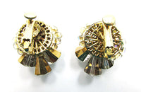 Signed Vendome Vintage 1970s Crystal, Bead, and Pearl Earrings - Back - Thumbnail