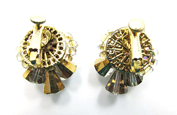 Signed Vendome Vintage 1970s Crystal, Bead, and Pearl Earrings - Back