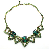 Vintage 1950s Mid-Century Emerald and Peridot Rhinestone Necklace - Front - Thumbnail