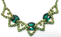 Vintage 1950s Mid-Century Emerald and Peridot Rhinestone Necklace - Close Up - Thumbnail