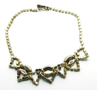 Vintage 1950s Mid-Century Emerald and Peridot Rhinestone Necklace - Back - Thumbnail