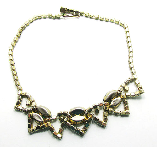 Vintage 1950s Mid-Century Emerald and Peridot Rhinestone Necklace - Back