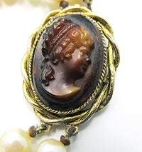 Whiting and Davis Vintage 1950s Pearls with a Cameo Necklace - Cameo Front - Thumbnail