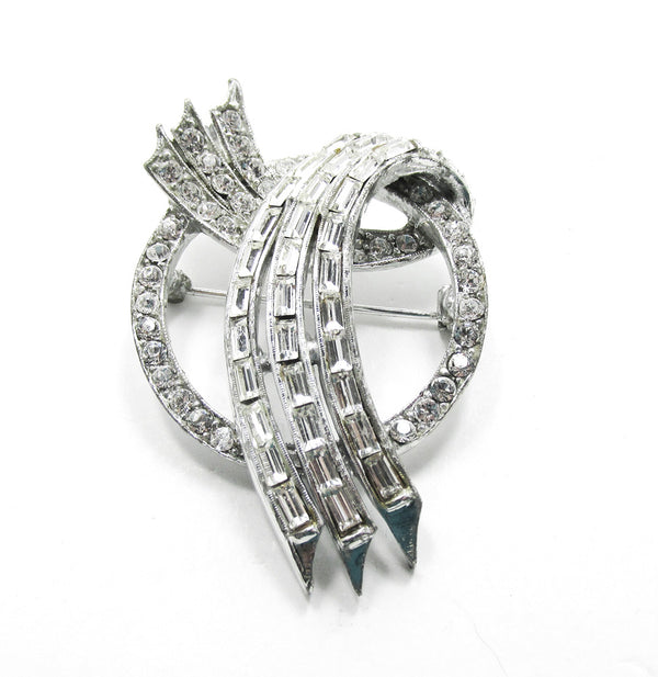 1950s Signed Pell Vintage Designer Clear Rhinestone and Silver Pin - Front