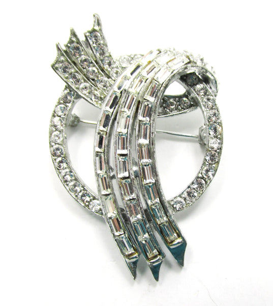 1950s Signed Pell Vintage Designer Clear Rhinestone and Silver Pin - Front