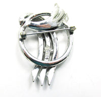 1950s Signed Pell Vintage Designer Clear Rhinestone and Silver Pin - Back and Signature - Thumbnail