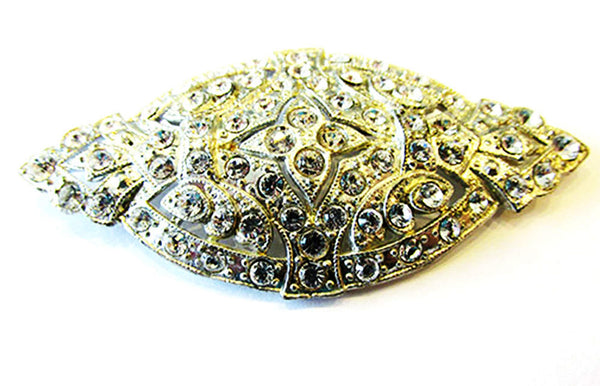 Distinctive Vintage 1920s Art Deco Rhinestone Silver Pot Metal Pin - Front