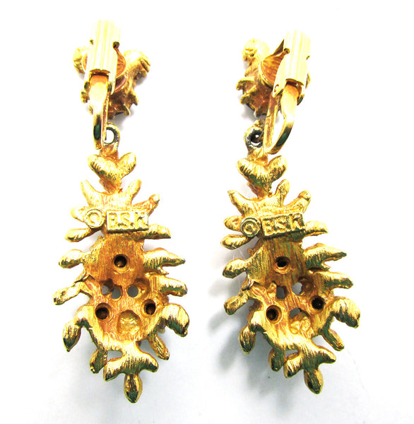 BSK Vintage 1950s Black Diamond and Red Rhinestone Glamour Earrings - Back