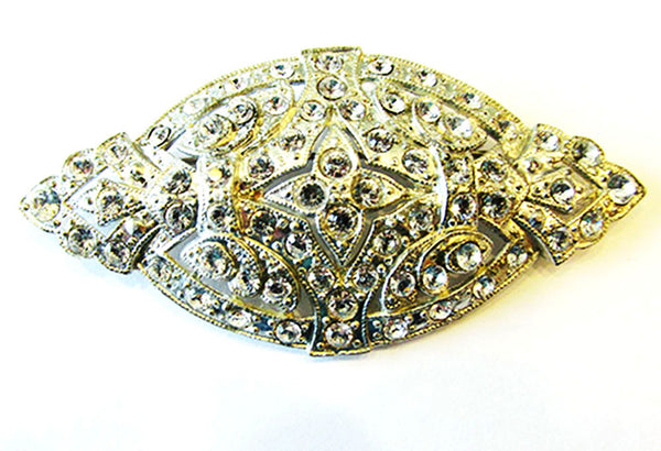Distinctive Vintage 1920s Art Deco Rhinestone Silver Pot Metal Pin - Close Up