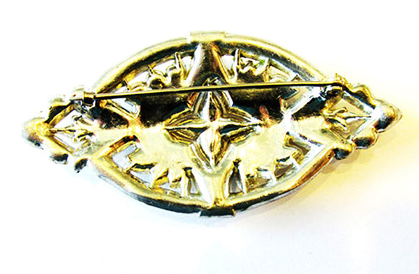 Distinctive Vintage 1920s Art Deco Rhinestone Silver Pot Metal Pin - Back