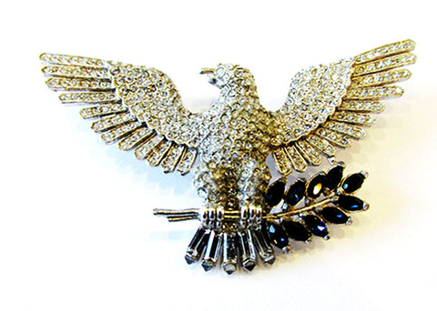Vintage 1940s Marked Sterling Rhinestone Iconic American Eagle Pin - Front