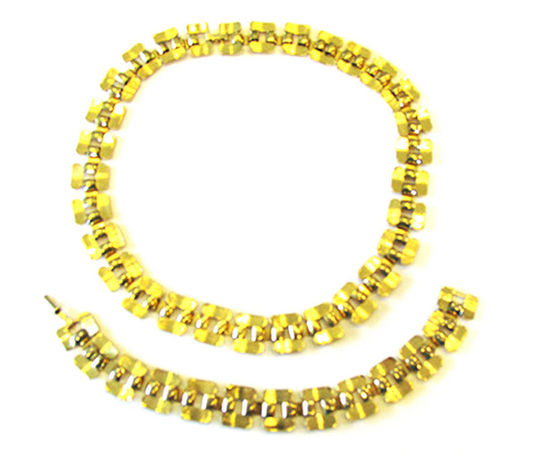 Vintage 1970s Contemporary Style Gold Link Necklace and Bracelet - Set Back