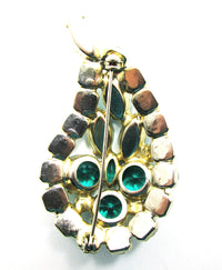 1950s Vintage Emerald Green and Aurora Borealis Rhinestone Pin - Back - Thumbnail