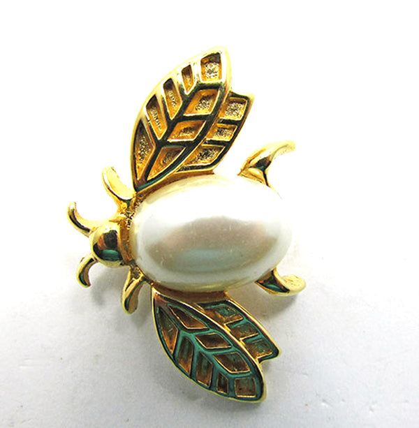 Marvella Vintage 1960s Retro Delightful Pearl Figural Insect Pin - Front