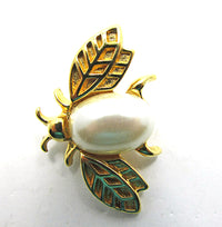 Marvella Vintage 1960s Retro Delightful Pearl Figural Insect Pin - Front - Thumbnail