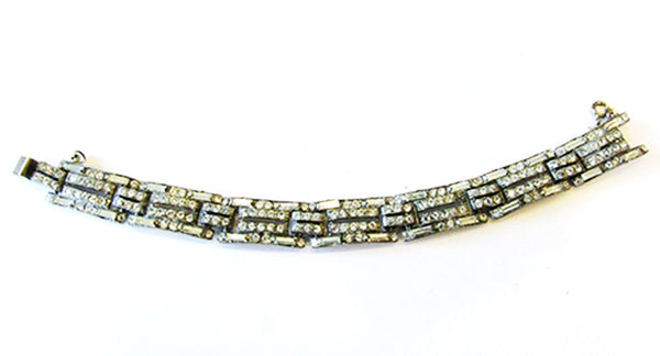 1930s Vintage Timeless Art Deco Clear Rhinestone and Pot Metal Bracelet - Front
