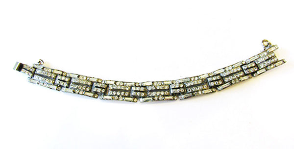 1930s Vintage Timeless Art Deco Clear Rhinestone and Pot Metal Bracelet - Front