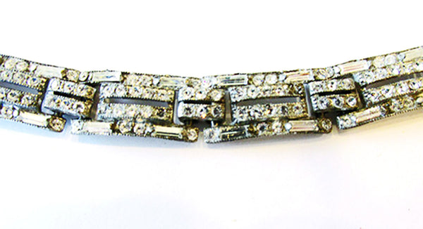 1930s Vintage Timeless Art Deco Clear Rhinestone and Pot Metal Bracelet - Close Up