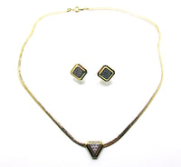 Signed Avon 1960s Vintage Geometric Rhinestone Necklace and Earrings - Front - Thumbnail