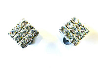 Vintage 1930s Geometric Clear Rhinestone Shoe Clips - Front Close Up - Thumbnail