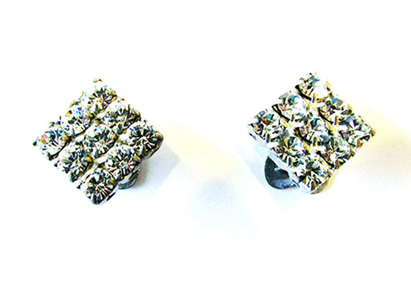 Vintage 1930s Geometric Clear Rhinestone Shoe Clips - Front Close Up