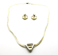 Signed Avon 1960s Vintage Geometric Rhinestone Necklace and Earrings - Back - Thumbnail