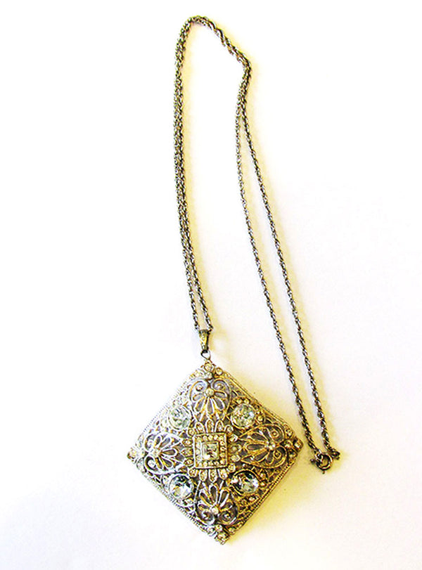 Vintage 1930s Art Deco Geometric Clear Rhinestone Pendant - Front