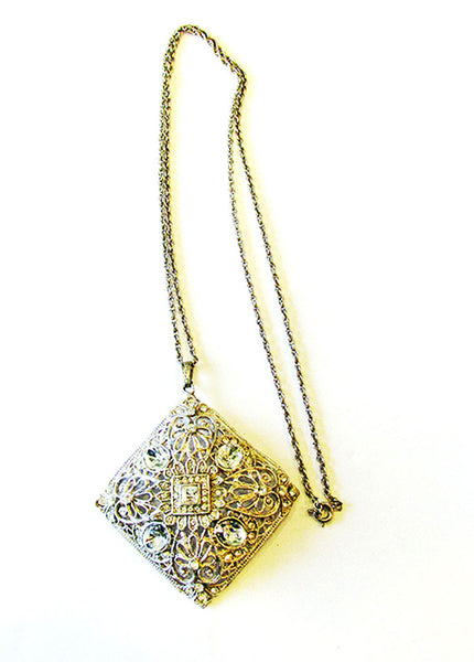 Vintage 1930s Art Deco Geometric Clear Rhinestone Pendant - Front