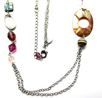 Vintage 1980s Lia Sophia Abalone, Mother-of-Pearl, and Bead Necklace - Close Up - Thumbnail