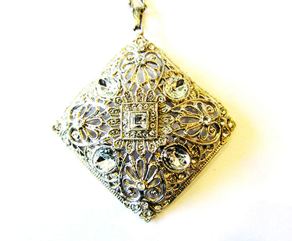 Vintage 1930s Art Deco Geometric Clear Rhinestone Pendant - Close Up