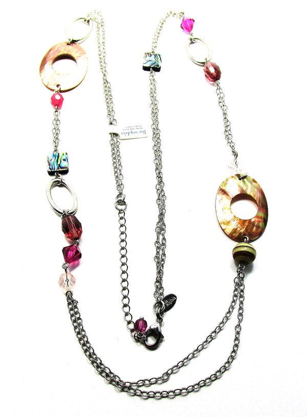 Vintage 1980s Lia Sophia Abalone, Mother-of-Pearl, and Bead Necklace - Front