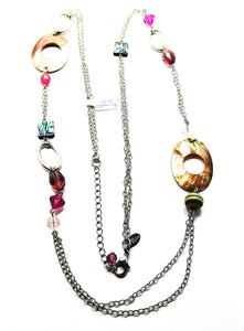Vintage 1980s Lia Sophia Abalone, Mother-of-Pearl, and Bead Necklace - Front