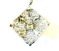 Vintage 1930s Art Deco Geometric Clear Rhinestone Pendant - Back - Thumbnail