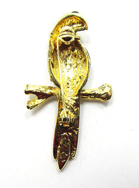 1970s Adorable Vintage Figural Enamel and Rhinestone Parrot Pin - Back - Thumbnail