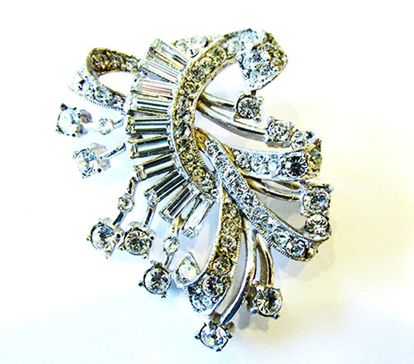 Vintage 1950s Stunning Clear Rhinestone and Silver Pin/Pendant - Close Up