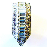 Vintage 1930s Dainty Art Deco Clear Rhinestone Dress Clip - Close Up - Thumbnail