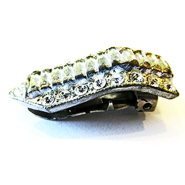 Vintage 1930s Dainty Art Deco Clear Rhinestone Dress Clip - Side View