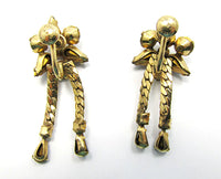 M&S Vintage 1950s Red and Clear Rhinestone Gold-Filled Drop Earrings - Back - Thumbnail