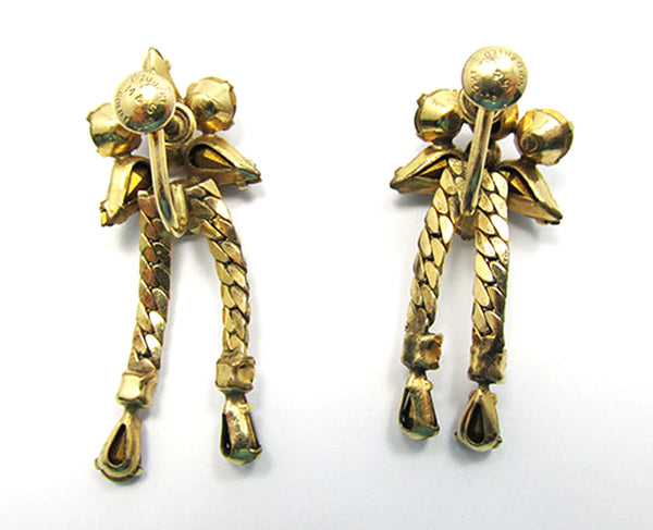 M&S Vintage 1950s Red and Clear Rhinestone Gold-Filled Drop Earrings - Back