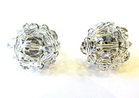 Vintage 1950s Marvella Timeless Clear Crystal Clip-On Earrings - Front - Thumbnail