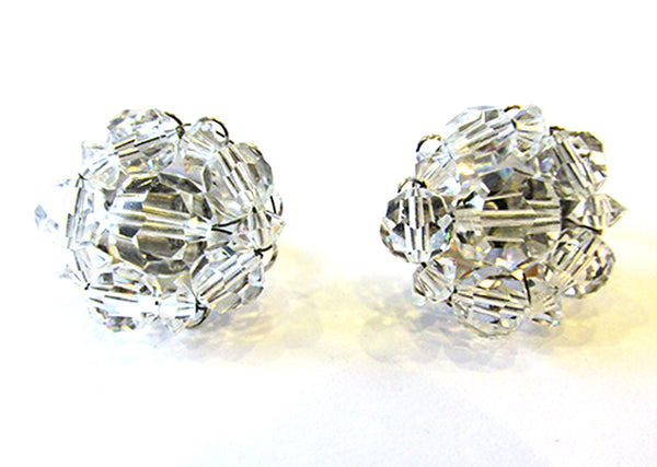 Vintage 1950s Marvella Timeless Clear Crystal Clip-On Earrings - Front