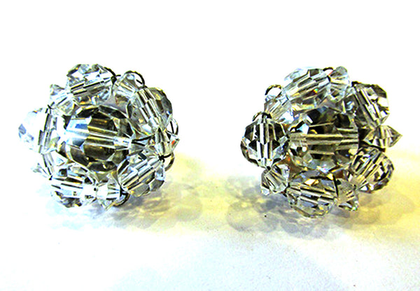 Vintage 1950s Marvella Timeless Clear Crystal Clip-On Earrings - Front