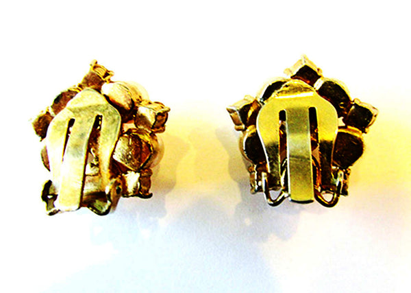 Vintage 1950s Clear Rhinestone and Pearl Gold-Toned Earrings - Back